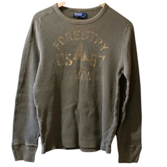 Polo by Ralph Lauren Faded Forestry Graphic Classic Green Crewneck Thermal Shirt - Picture 1 of 10
